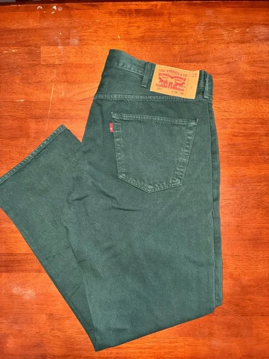 Levi's 501 Original Fit Jeans - W38 L30 - Green Color Button Fly Blank Tab - Picture 2 of 4